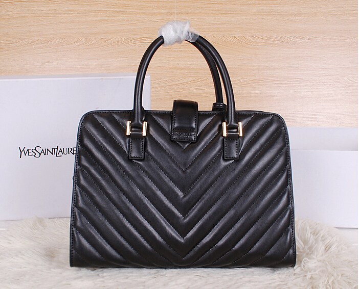 2014 New Saint Laurent Medium Cabas Monogram Leather Top Handle Bag Y7108 Black